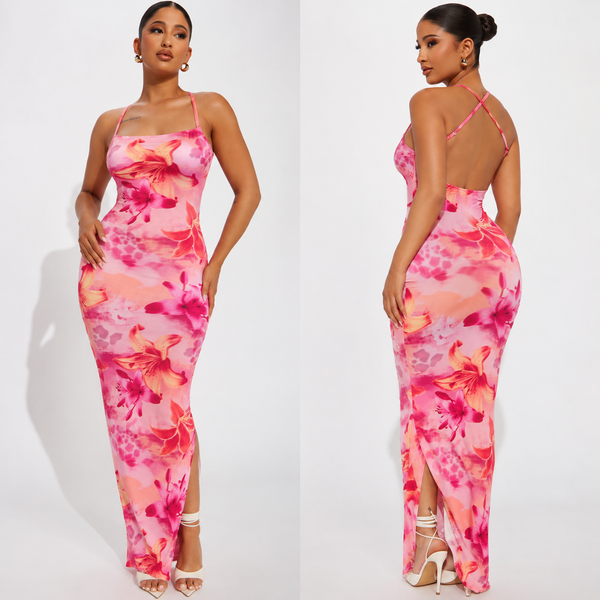 Tropical blush maxi dress