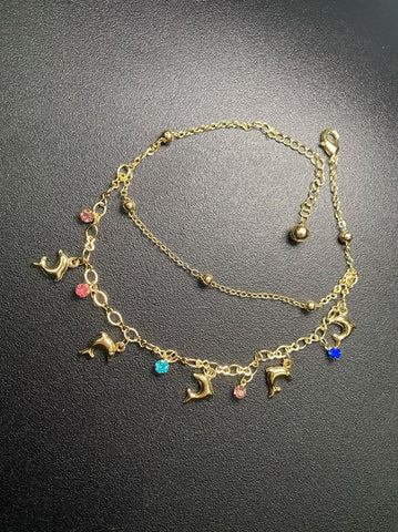 Multi-colored dolphin anklet