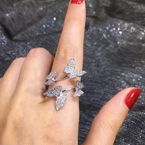 Crystal butterfly adjustable ring