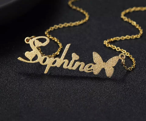 Personalized Frosted Name Necklace with butterfly decor