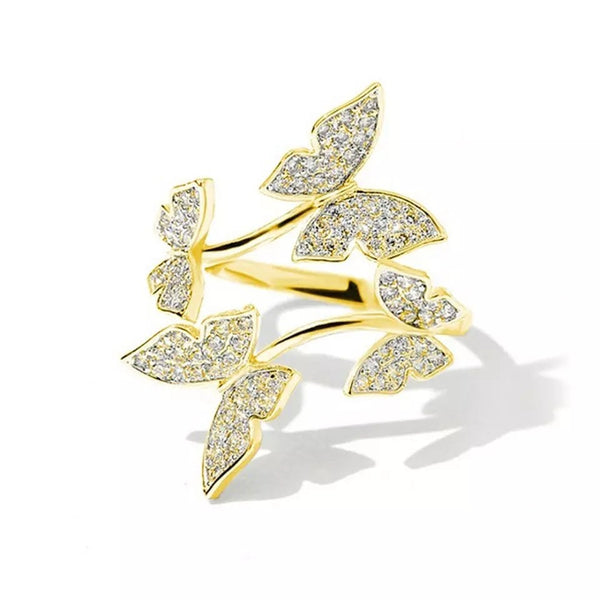 Crystal butterfly adjustable ring